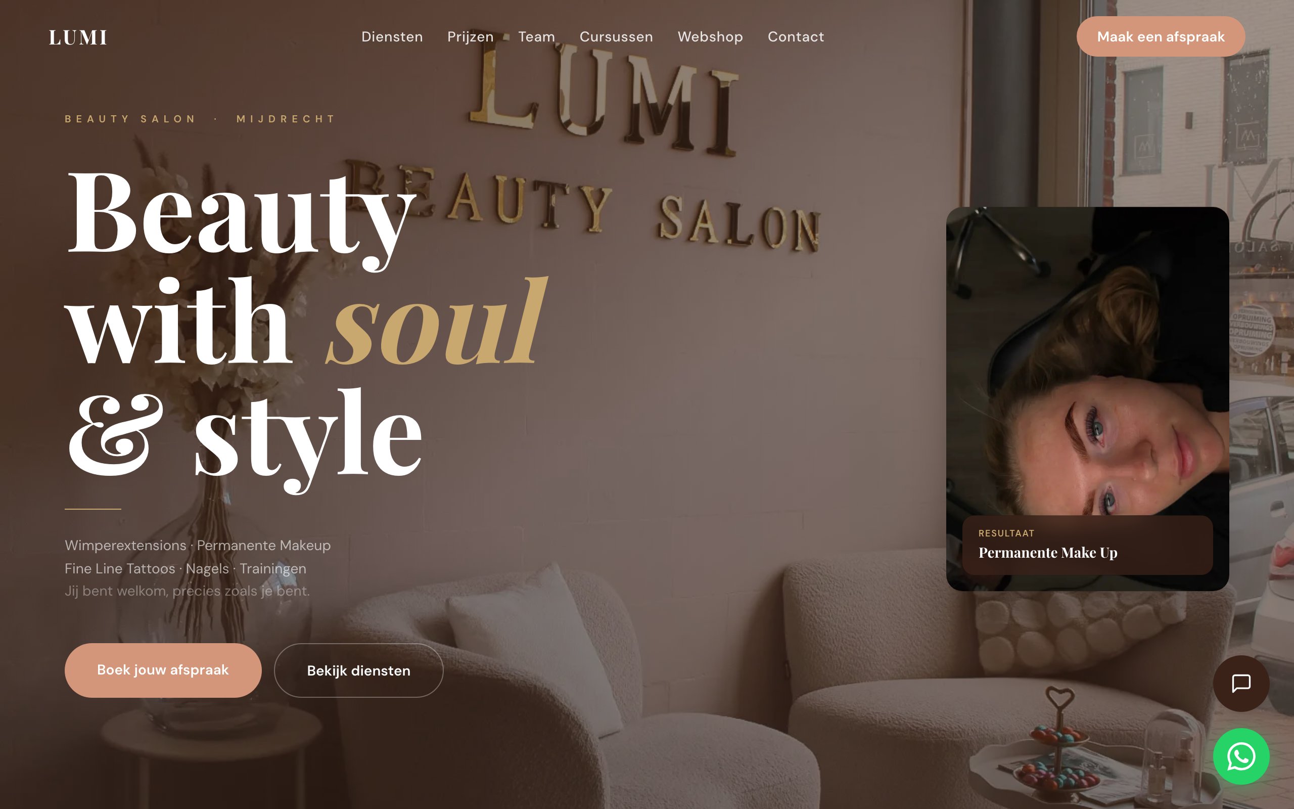 Screenshot van Lumi Beauty Salon website